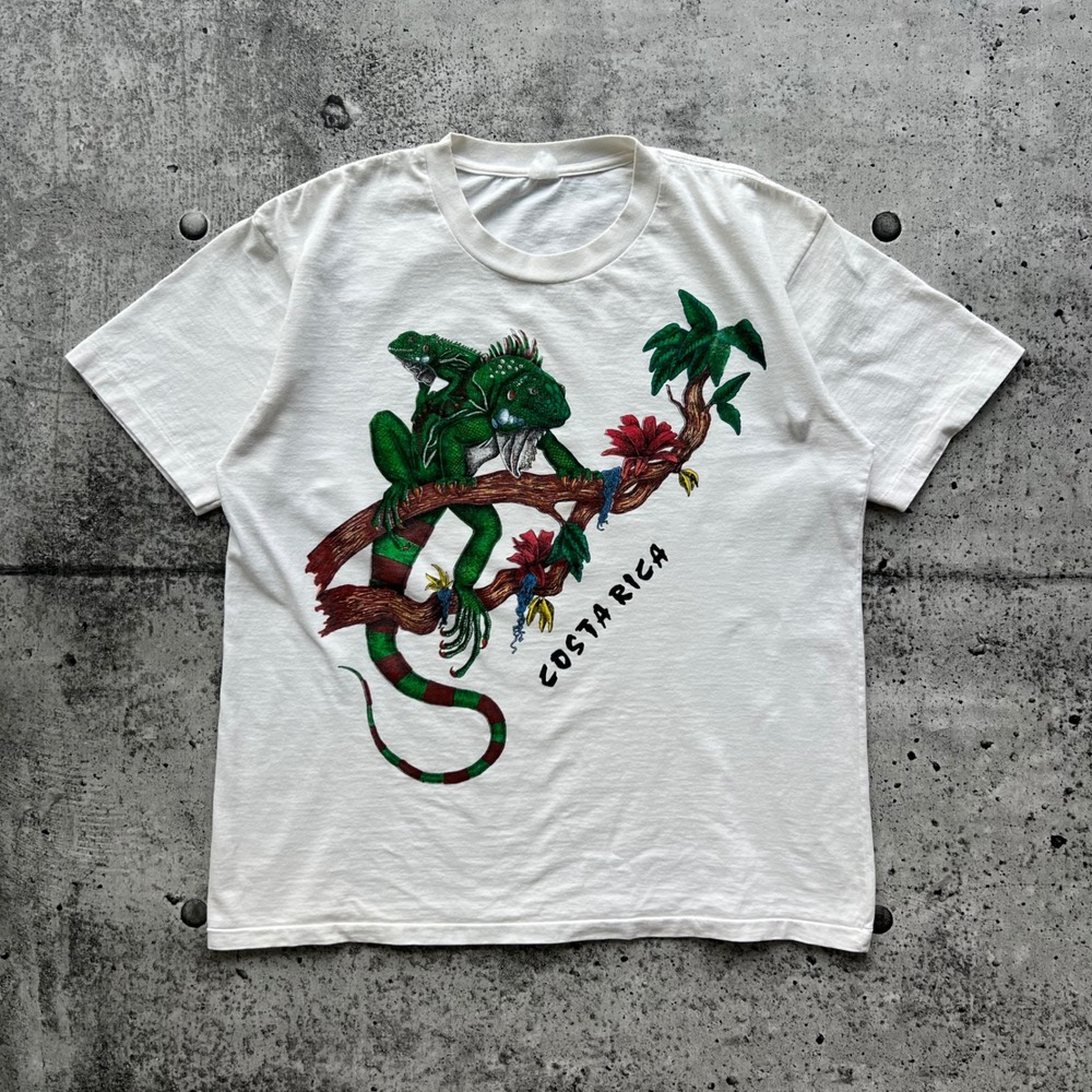 Vintage Costa Rica T-Shirt Mens Large White Iguana Souvenir Nature Reptile 90s